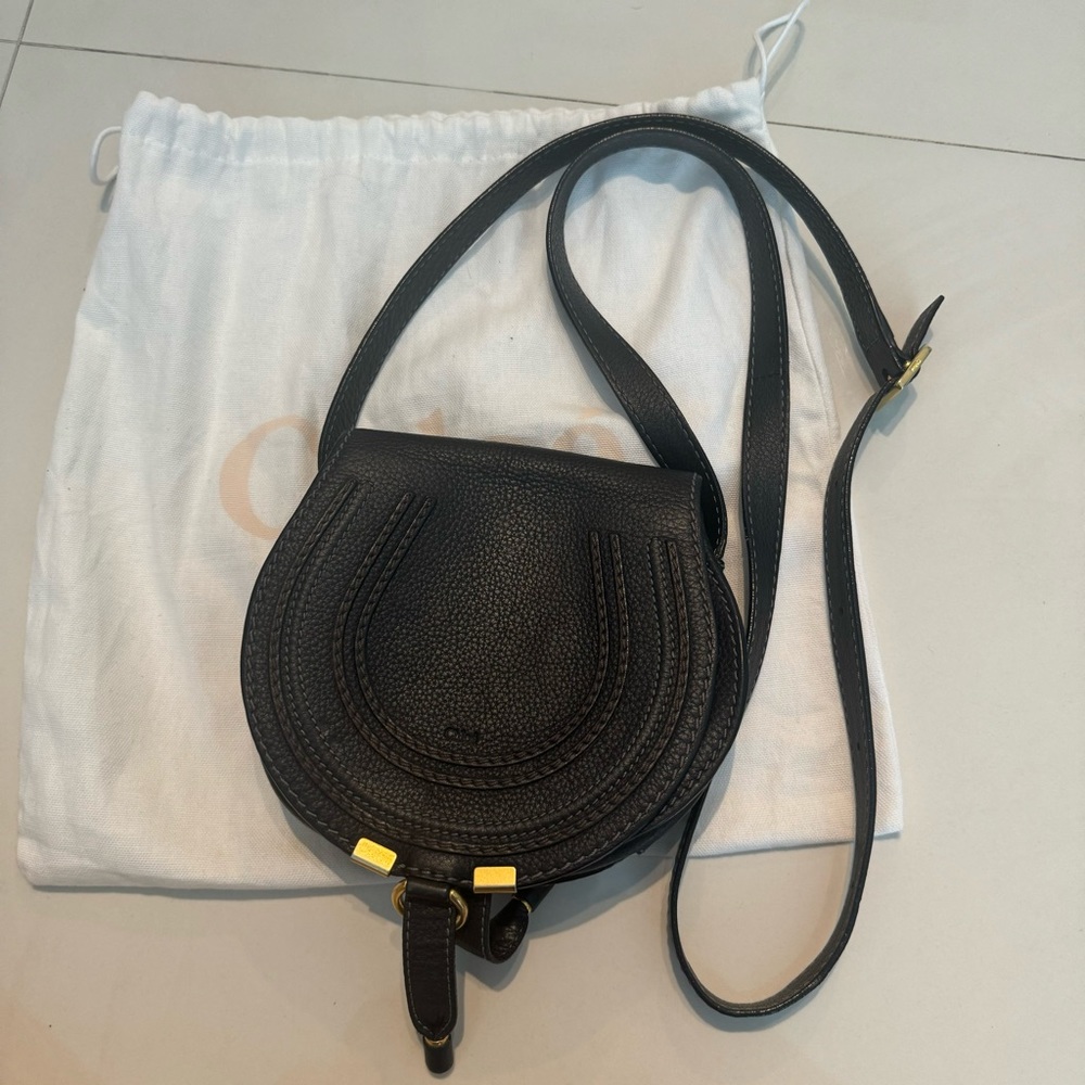Chloe Black Mini Marcie Leather Saddle Crossbody Bag